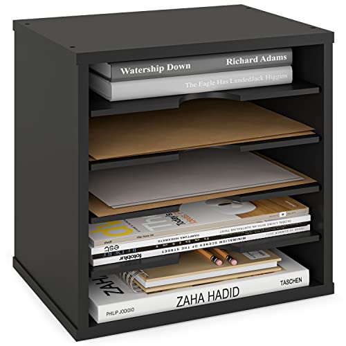 5-Tier File Organizer for Desk, Wooden Mail Sorter... (Black | Engineered Wood)