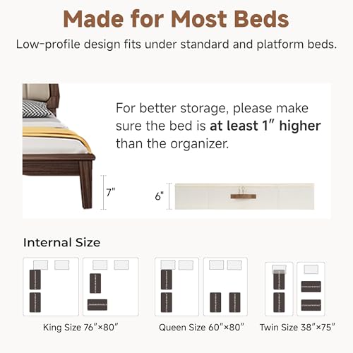 StorageWorks Underbed Storage Containers with Lids, 2-Pack 6" Low Profile Under Bed Organizers for Clothes, Bedding and Sweaters, 53L Large Fabric Storage Bins, Foldable Space Saving, Beige