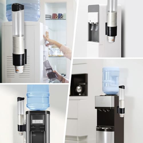 LBTING Cup Dispenser, Fits 7oz - 12oz Cone or Flat Bottom Cups | Water Cooler Pull Type Cup Holder, Paste or Screw Plate Wall Mount, Black, 16.9" Tube Length