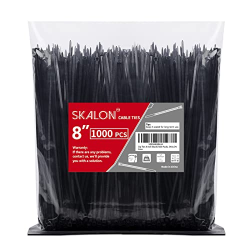 Zip Ties 8 inch (1000 Pack), 40lbs Tensile Strengt... (Black | Nylon)