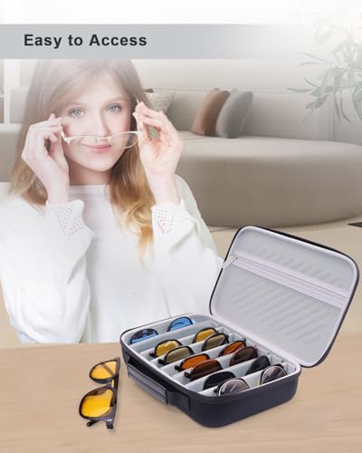 Krypthos Travel Sunglasses Organizer Case, Portable Eyeglasses Storage Box Eyewear Glasses Display Case for Men Women