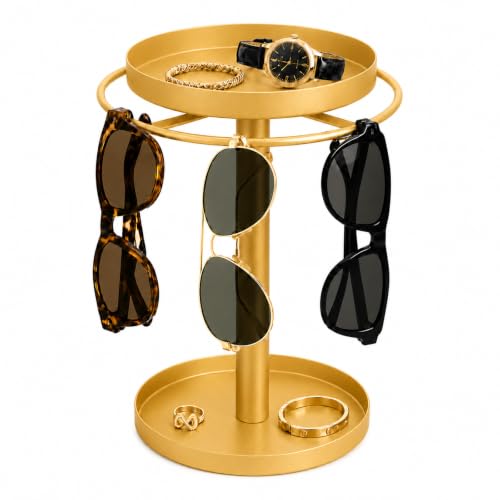 360° Rotating Sunglasses Organizer, 2-Tier with Je... (Gold | Stainless Steel)