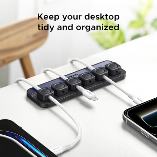 UGREEN Desk Cable Organizer, Magnetic Cord Holder 6 Pack, Silicone Cable Clip with Strong Magnet, 2 Sizes for Charging Cords, Easy Cable Management for Desk, Nightstand, Car, Home Office