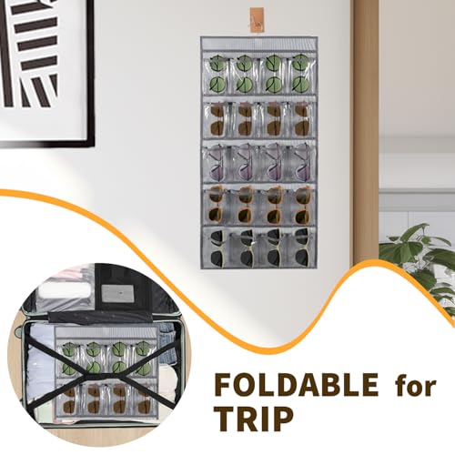 2 Pcs Sunglasses Organizer Storage Sunglass Holder for Wall Hanging Eyeglass Organizer for Multiple Glasses (GRAY)