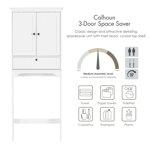 Spirich Bathroom Over the Toilet Storage Cabinet with Tilt-Out Cube, White | Space-saving Organizer for Small Bathrooms, Doors Conceal Clutter, Adjustable Shelf, Anti-Tip Device, Engineered Wood