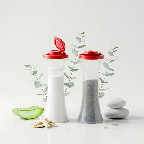 Large Hourglass Salt and Pepper with Red Seals (Red | Plastic)