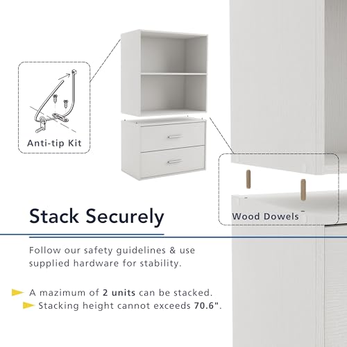 Homes: Inside + Out Apexa 2-Drawer Wooden Stackable Storage Drawers, Small Food Pantry Cabinet, Cajonera De Madera, Underbed Drawer Dorm Teen Room Decor & Bedroom, Home Office, Kitchen, White
