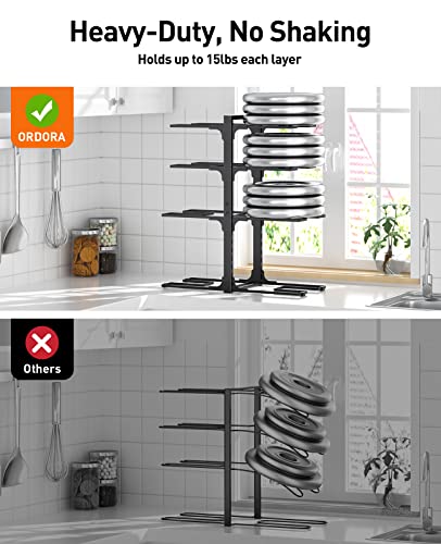 Pots and Pans Organizer Under Cabinet 20.8", 8-Tier Adjustable Black | 2 DIY Modes, Tool-Free Assembly, Max 120 Lbs, Fits Large Stockpots, Cast Iron Pans & Heavy Cookware, For Kitchen Cabinets