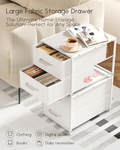 Stackable Storage Drawers - 2 Tier Closet Organizer with Metal Handles and Metal Frame, Fabric Dresser with Collapsible Bins for Bedroom, Dorm, Office, White, 2 Pack