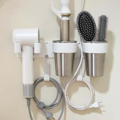 3-in-1 Hair Tool Organzier Wall Mount, Adhesive/Sc... (White)