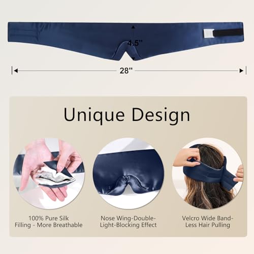 ZIMASILK 22 Momme 100% Mulberry Silk Sleep Mask - Full Silk Filled | Ultra-Soft & Breathable, Face-Hugging Blackout Eye Cover for Sleeping ( Navy Blue )