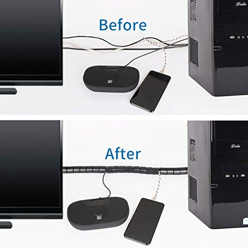 10FT Cable Management Sleeve EZ Cord Bundler 1" Diameter w/Zip Clip Zipper Wire Wrap Cord Organizer Cable Tube Hider Flexible & Expandable Home & Office Wire Concealer for PC TV Computer Cinema