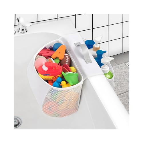 Saddle shape 2 Compartments Bath Toy Organizer, Ea... (White | Polyester)