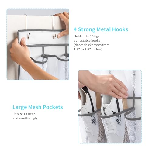 SAVERHO 40 Large Pockets Over the Door Shoe Organizer,Space-Saving Mesh Hanging Shoe Rack for Door Shoe Holder, Large Size 76.4" x 27.5" Ideal for Closet & Door Storage (White, 40 Pockets)