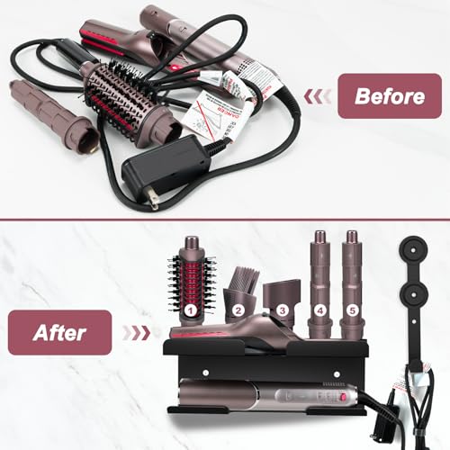 Wall Mount for Shark FlexFusion and FlexStyle, Cord Hanger | Organizer for curling wand, curlers, brushes, diffuser and attachments; space-saving accessory storage for bathroom use