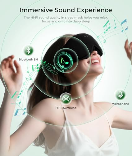 MUSICOZY Sleep Mask Headphones with Bluetooth Wireless Eye Masks Earphones | 3D Blackout Eyemask with Music Headphone for Side Sleepers, Hi-Fi Sound&Long Battery Life Sleeping Earbuds for Travel Rest