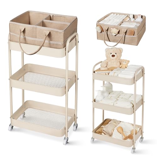 Baby Diaper Caddy, 3 Tier Rolling Storage Cart for...