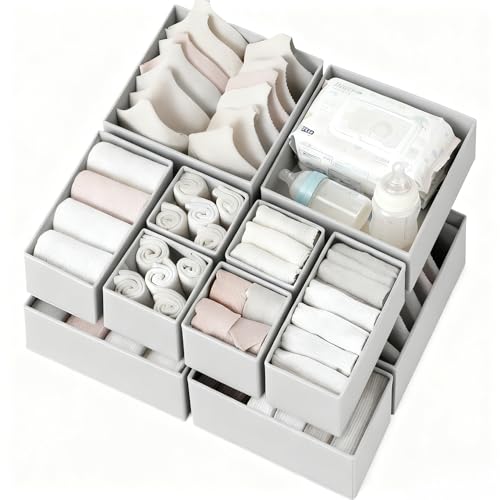Drawer Organizer Clothes 12 Pack, Dresser Organize... (12 Count | Grey)