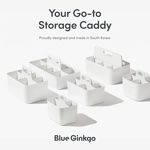 BLUE GINKGO Stackable Organizer Caddy, Square, Yellow, Made in Korea | Portable. Adjustable. Home, Office & School Storage.