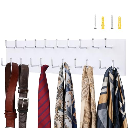 Belt Organizer Holder Wooden Belt Hanger for Close... (White | Wood)