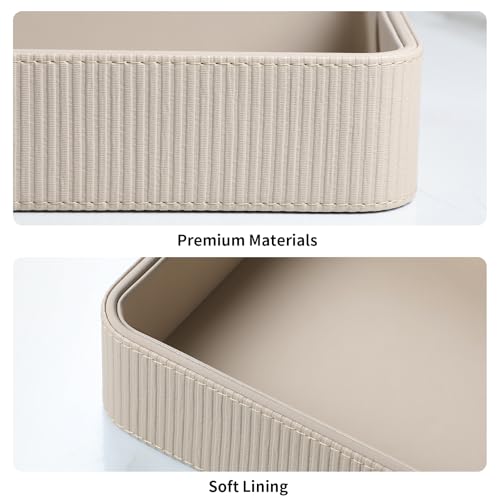 Valet Tray Organizer Bedside Nightstand Organizer Desk CatchallTray | PU Leather, Soft Lining, Larger Size, Decorative Modern Design, Aesthetic Stripes, Waterproof And Stain-Resistant