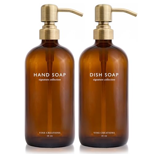 Amber Glass Soap Dispenser Set, Dish Soap and Hand... (2 Count)
