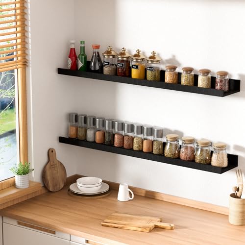 upsimples Floating Shelves for Wall Decor and Storage, Black, 6Pcs 15.7'' | Wall Mounted Wood Shelves for Living Room, Bedroom, Bathroom, Kitchen, Office, Laundry Room Display and Organize