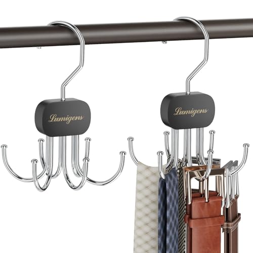 Belt Hanger, Belt Organizer for Closet,Rotatable T... (3 Count | Black | Metal)