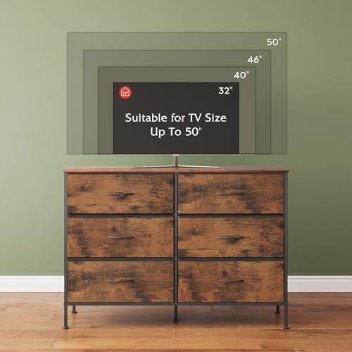 WLIVE Dresser for Bedroom with 6 Fabric Drawers, Rustic Brown | Closet Dresser, Metal Frame, Wooden Top, Fabric Dresser for Closet, Living Room, Hallway