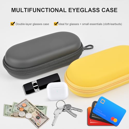 Double Glasses Case,Dual Eyeglasses & Sunglasses Organizer with Clip Zipper Closure for Travel 2 Pairs Storage Box