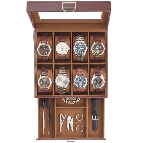 Watch Case, 8 Slot Mens Watch Box with Drawer -Esp... (Espresso)