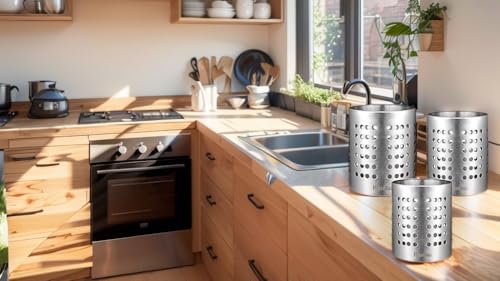 Metal Utensil Holder Set, Small SUS304 Steel Utens... (Silver)