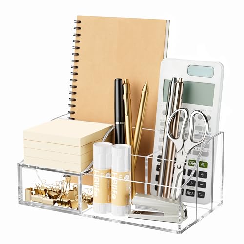 Acrylic Desk Organizer with Drawer, Pen & Pencil H... (Clear | Acrylic)