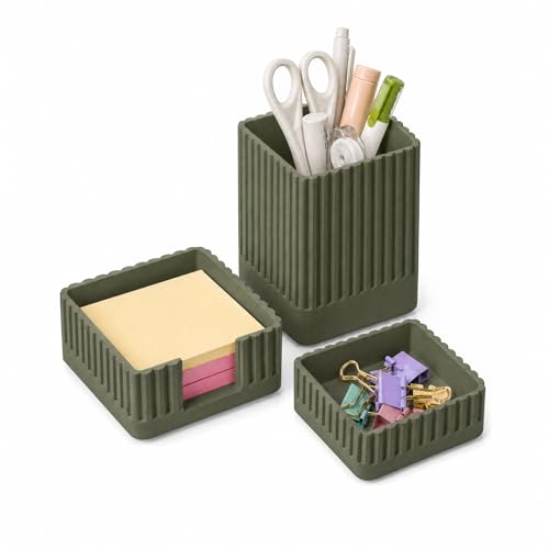 Desk Organizer Set of 3 for Office Accessories - I... (3 Count | Green | Concrete)
