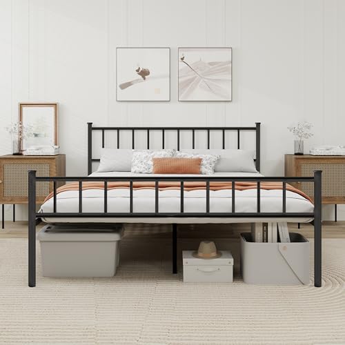 Metal Platform Queen Bed Frame with Headboard Stur...