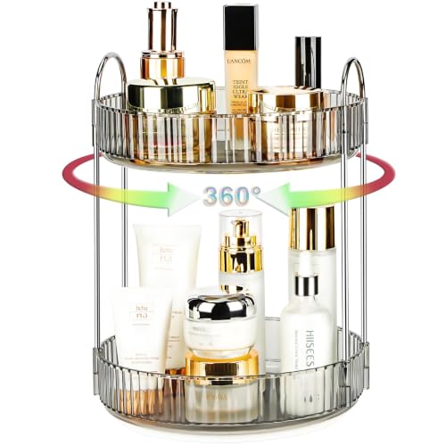 360 Rotating Makeup Organizer, 2 Tier Lazy Susan Bathroom Counter Organizer, Skincare Organizers, Spinning Perfume Organizer & Vanity Organizer Countertop (Classic Grey, 2 Tier)