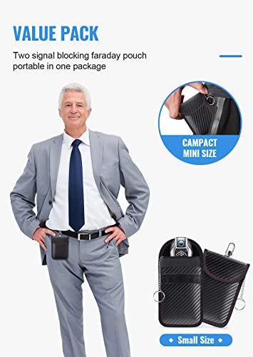 Faraday Bag for Key Fob(2 Pack), Faraday Cage Protector, Car RFID Signal Blocking Key Fob Protector, Double-Layers of Shielding Carbon Fiber Material Anti-Theft Faraday Pouch