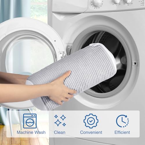 Shoe Laundry Bags for Washing Machine, Reusable Laundry Shoe Bag for Washer and Dryer, Fluffy Fibers 360° Wrap Around Cleaning, Adjustable Protective Shoe Trees - Home Dorm Travel, Gray