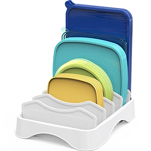 Simple Houseware Food Container Lid Storage 10" x 8" Adjustable Divider | Lid Organizer, White