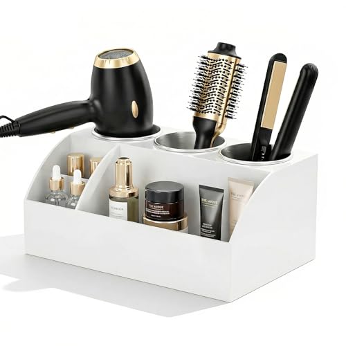Hair Tool Organizer Countertop, Bathroom Vanity Organizers and Storage, Acrylic Hot Tools Organizer Storage for Hair Dryer, Curling Iron, Brush, Hair Straightener (White)