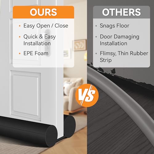 2 Pack Under Door Draft Stopper, Adjustable 30-36 Inch Gap Filler | Dual-sided draft blocker for interior doors; trim-to-fit foam helps reduce drafts, heat loss and noise, no drilling