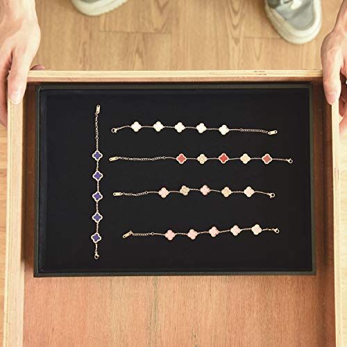 Velvet Jewelry Tray for Drawers Black Jewelrys Display Tray Stackable Jewelry Organizer Trays for Necklace Bracelet Ring Watch (1, Black)