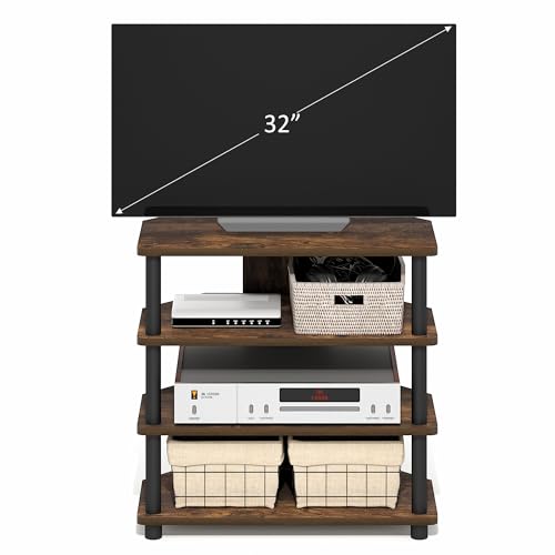 Furinno ECON TV Stand, 4-Tier Corner Petite Entertainment Center, Open Frame TV Console for TV up to 32 Inch, Easy Assembly, for Living Room, Bedroom, Amber Pine