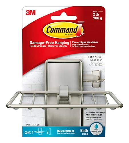 Soap Dish for Shower, Damage Free Hanging Bathroom... (Satin Nickel | Metal, Plastic)