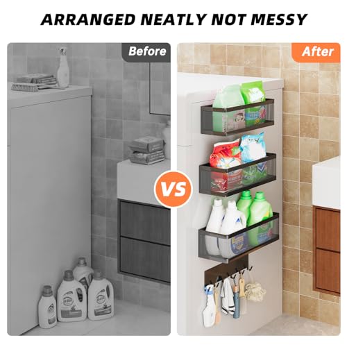 4 Pack Magnetic Shelves with Hook Rack for Washing Machine, Magnet Baskets | Heavy Duty, Supports up to 16.5 lbs, Simply Attach and Start Using, Magnetic Baskets for Washer & Dryer, Laundry Organizer
