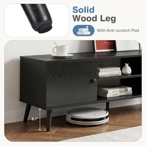 DUMOS TV Stand for 55 60 inch TV, Modern Mid Century Entertainment Center with Storage, Wooden Media Console Table with 2 Cabinets, for Living Room, Bedroom, Black