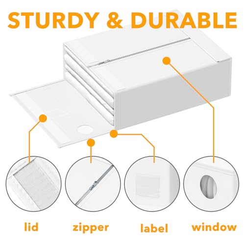 SpaceAid 3 Pack Bed Sheet Organizers and Storage, Foldable Sheet Organizer for Linen Closet, Sheets Set Folder Keeper with Window XL (Queen & King Size) Bedding Container (White, 3 Pack)