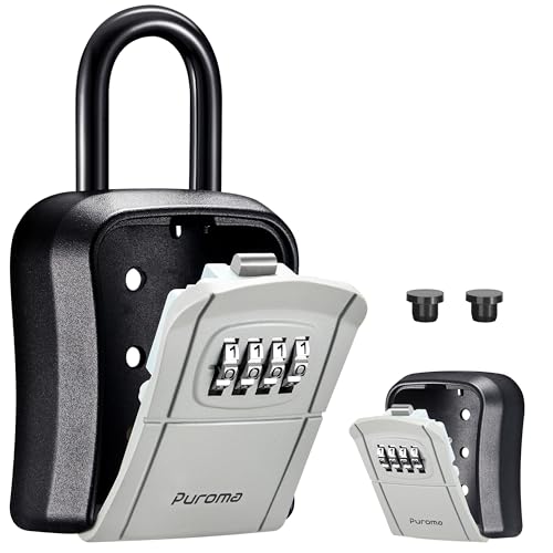 Puroma Key Lock Box Outdoor 4 Digit Code Combination Lockbox House, 1 Gray | For Contractors Guest Realtor Storage Keys, Portable, Home Wall Mount, Resettable, Combination, Weatherproof, High-capacity