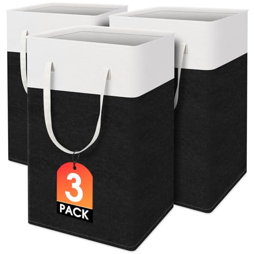 TasticTotes Laundry Basket 3-Pack, Laundry Hamper, 75L-Black | Clothes Laundry Hamper, Collapsible Laundry Basket, Freestanding laundry hamper with Handles for Home or Dorm