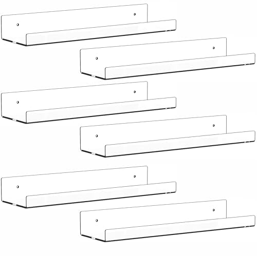 6 Pack Clear Acrylic Shelves for Wall with Adhesiv... (6 Count | Clear | Acrylic)